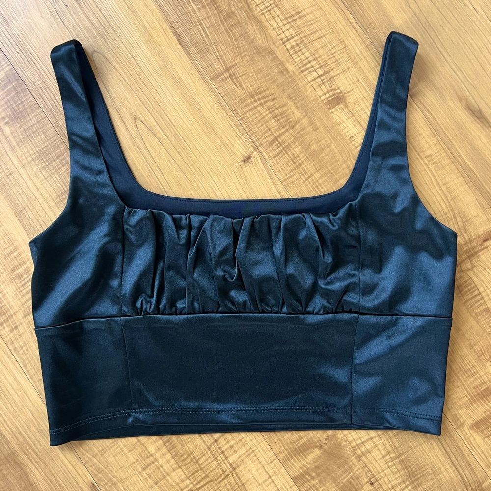 Forever 21 black satin crop top size medium. Never worn